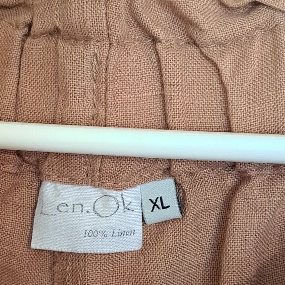 XL Bundle of 2 Linen gaucho pants, wide elastic waist 32-40", tan and rust - Picture 10 of 13
